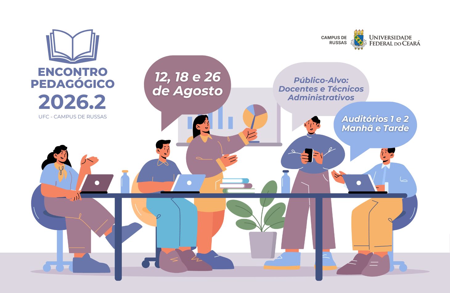 Encontro Pedagógico do semestre 2026.2 acontecerá dias 12, 18 e 26 de agosto de 2026.